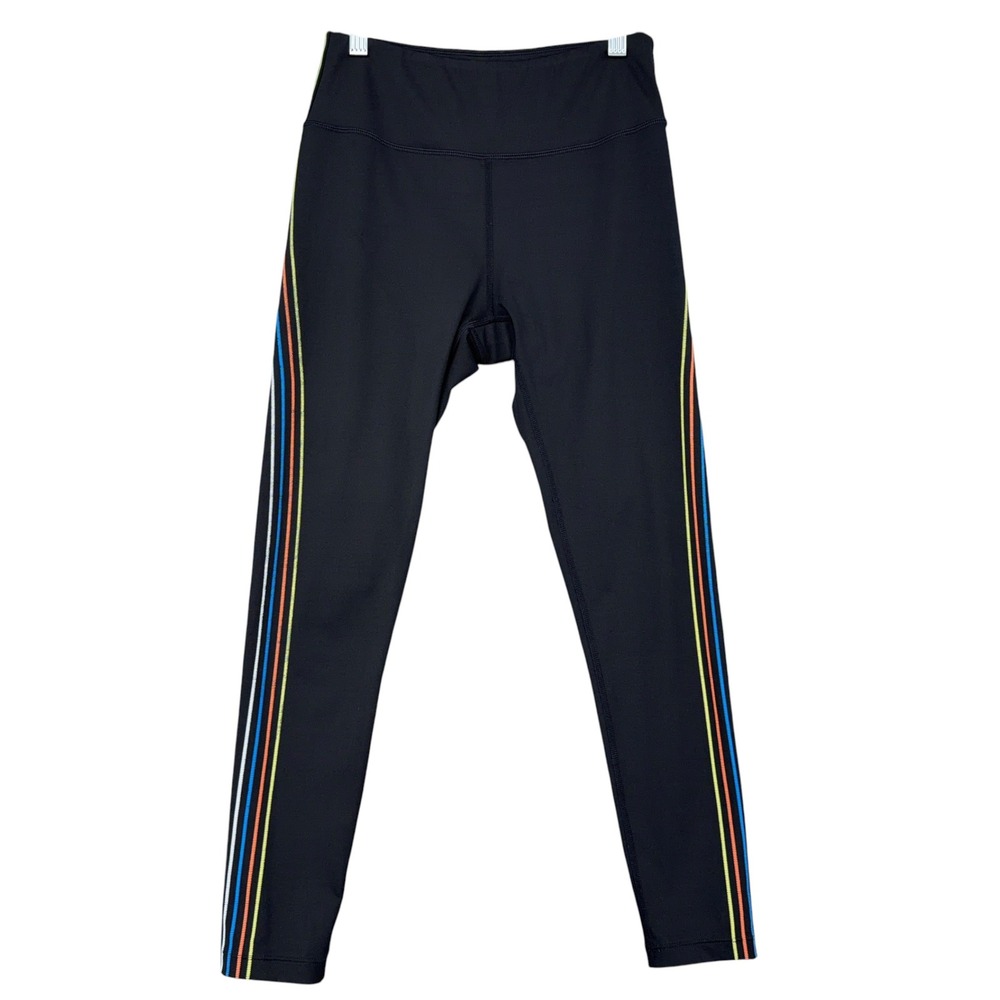 Zyia Active Rainbow Stripe Leggings Womens 6-8 Nylon Spandex Black